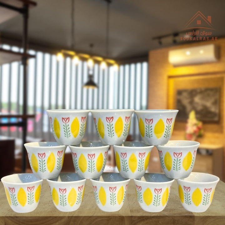 Legend Arabic Coffee Cup Set | 12 Pieces 80ml | Elegant Floral Design | Durable & High Quality | Ideal for daily serving or special gatherings. - Souk Al Ras