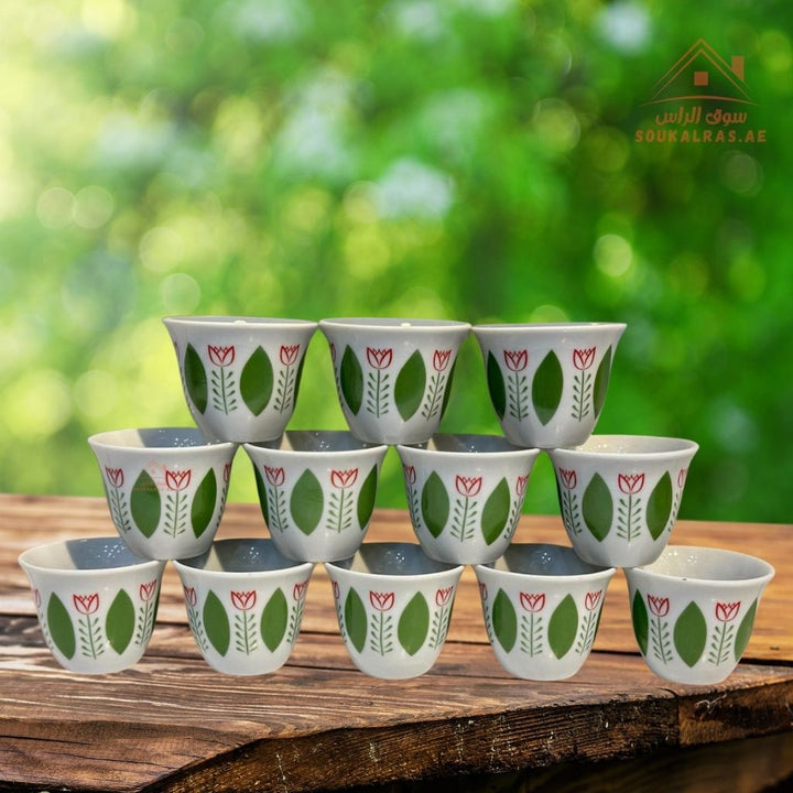 Legend Arabic Coffee Cup Set | 12 Pieces 80ml | Elegant Floral Design | Durable & High Quality | Ideal for daily serving or special gatherings. - Souk Al Ras