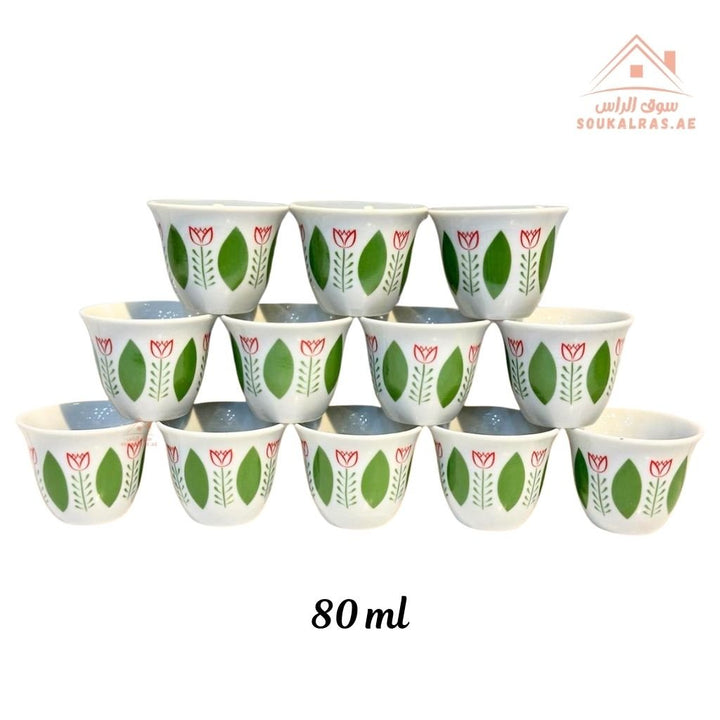 Legend Arabic Coffee Cup Set | 12 Pieces 80ml | Elegant Floral Design | Durable & High Quality | Ideal for daily serving or special gatherings. - Souk Al Ras
