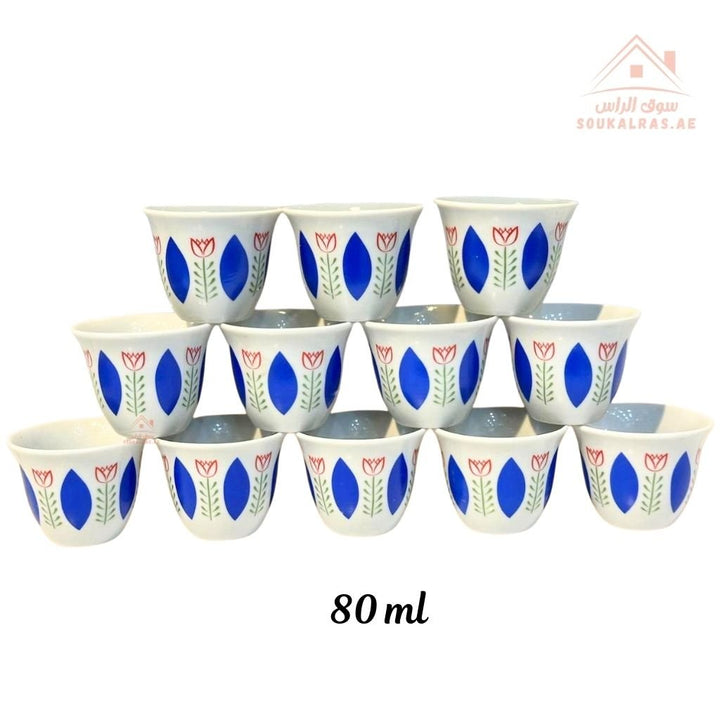 Legend Arabic Coffee Cup Set | 12 Pieces 80ml | Elegant Floral Design | Durable & High Quality | Ideal for daily serving or special gatherings. - Souk Al Ras