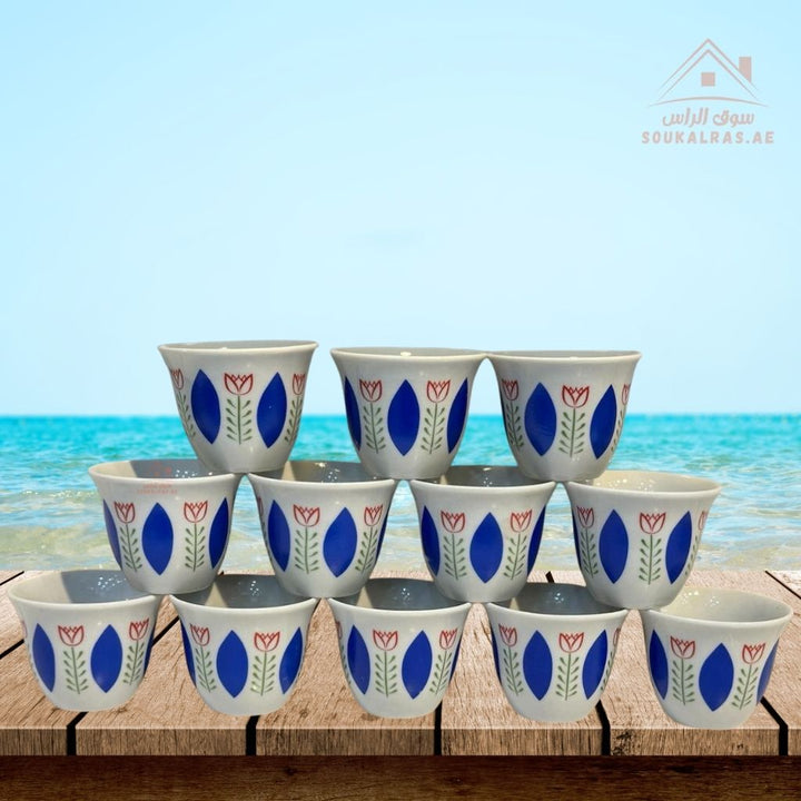 Legend Arabic Coffee Cup Set | 12 Pieces 80ml | Elegant Floral Design | Durable & High Quality | Ideal for daily serving or special gatherings. - Souk Al Ras