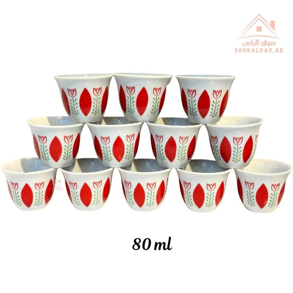Legend Arabic Coffee Cup Set | 12 Pieces 80ml | Elegant Floral Design | Durable & High Quality | Ideal for daily serving or special gatherings. - Souk Al Ras