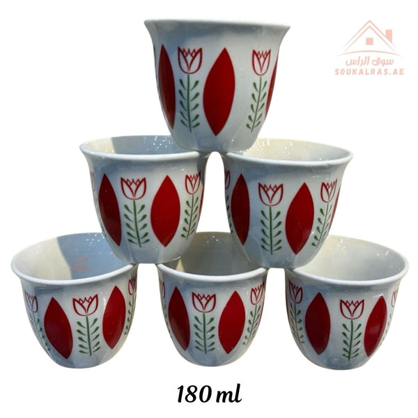 Legend Arabic Coffee Cup Set | 6 Pieces 180ml | Elegant Floral Design | Durable & High Quality | Ideal for daily serving or special gatherings. - Souk Al Ras