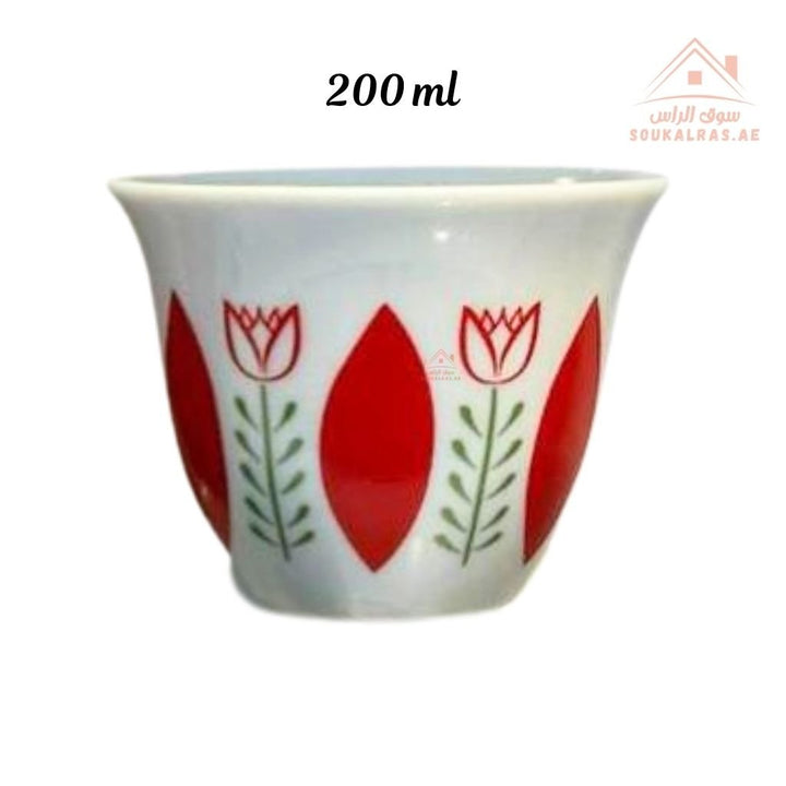 Legend Arabic Coffee Cup Set | 6 Pieces 200ml | Elegant Floral Design | Durable & High Quality | Ideal for daily serving or special gatherings. - Souk Al Ras