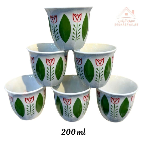 Legend Arabic Coffee Cup Set | 6 Pieces 200ml | Elegant Floral Design | Durable & High Quality | Ideal for daily serving or special gatherings. - Souk Al Ras