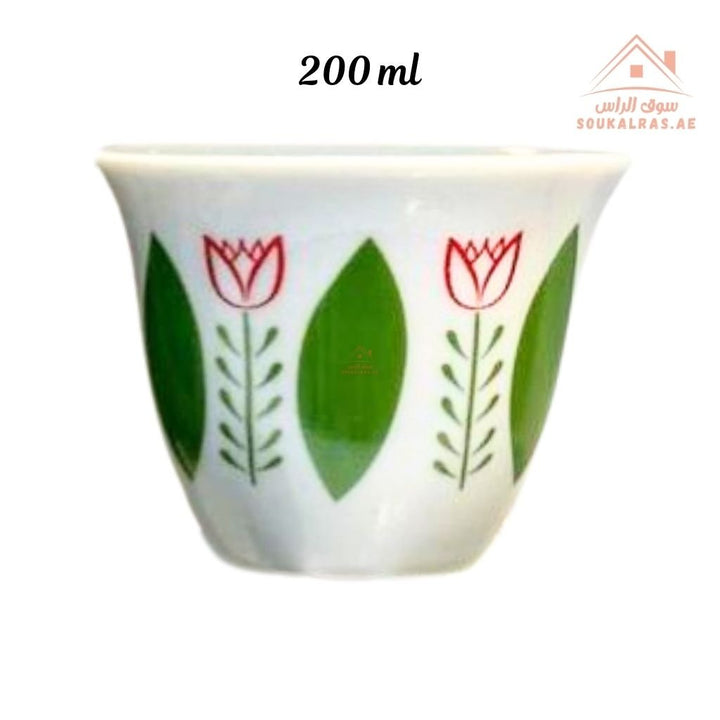 Legend Arabic Coffee Cup Set | 6 Pieces 200ml | Elegant Floral Design | Durable & High Quality | Ideal for daily serving or special gatherings. - Souk Al Ras
