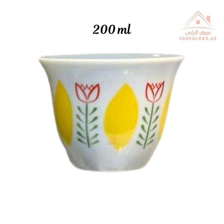 Legend Arabic Coffee Cup Set | 6 Pieces 200ml | Elegant Floral Design | Durable & High Quality | Ideal for daily serving or special gatherings. - Souk Al Ras