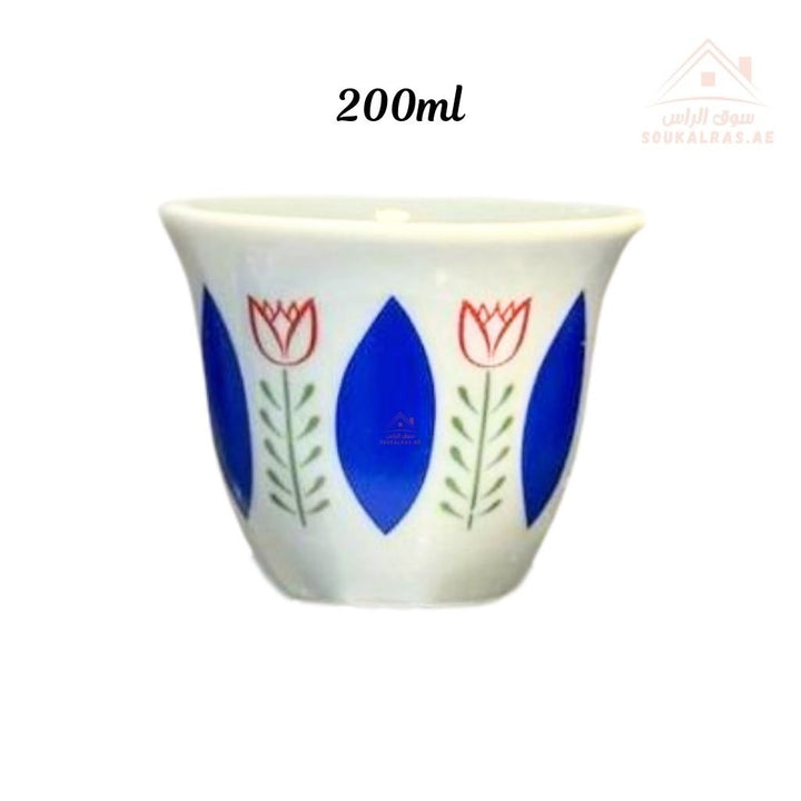 Legend Arabic Coffee Cup Set | 6 Pieces 200ml | Elegant Floral Design | Durable & High Quality | Ideal for daily serving or special gatherings. - Souk Al Ras