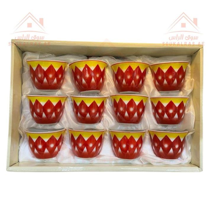 Legend Arabic Coffee Cups Set - 12 Pcs | 80 ML | Premium Porcelain | Elegant Design - Souk Al Ras