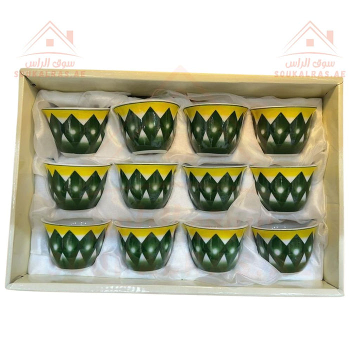 Legend Arabic Coffee Cups Set - 12 Pcs | 80 ML | Premium Porcelain | Elegant Design - Souk Al Ras