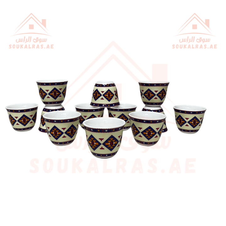 Legend Arabic - Patterned Coffee Set - 12 Pcs | High - Quality Porcelain | Elegant and Exquisite - Souk Al RasCups & Saucer Sets