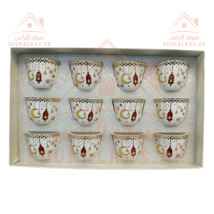 Legend Arabic - Patterned Coffee Set 80 ML - 12 Pcs | Ramadan Design | High - Quality Porcelain | small Size - Souk Al Ras