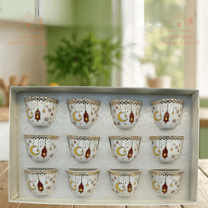 Legend Arabic - Patterned Coffee Set 80 ML - 12 Pcs | Ramadan Design | High - Quality Porcelain | small Size - Souk Al Ras