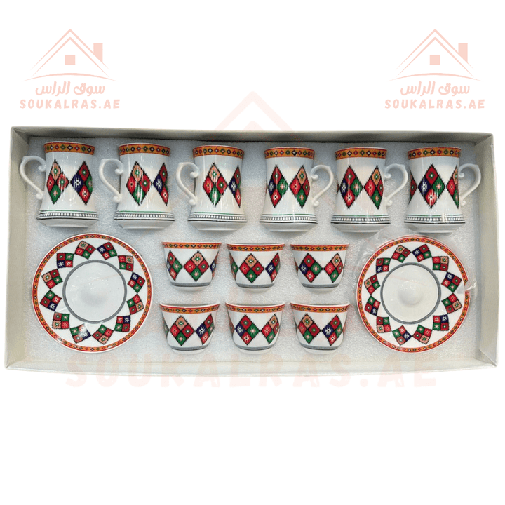 Legend Arabic - Patterned Tea & Coffee Set - 18 Pcs | High - Quality Porcelain - Souk Al Ras