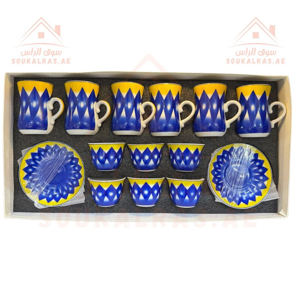 Legend Arabic - Patterned Tea & Coffee Set - 18 Pcs | High - Quality Porcelain | Matching Dallah Available - Souk Al Ras