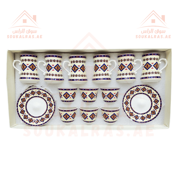 Legend Arabic - Patterned Tea & Coffee Set - 18 Pcs | High - Quality Porcelain | Matching Dallas Available - Souk Al RasCups & Saucer Sets