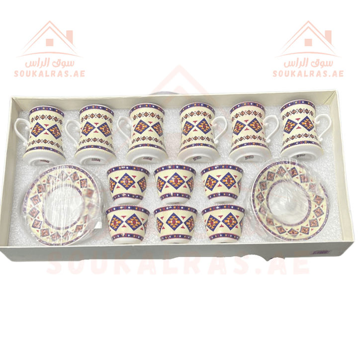 Legend Arabic - Patterned Tea & Coffee Set - 18 Pcs | High - Quality Porcelain | Matching Dallas Available - Souk Al RasCups & Saucer Sets