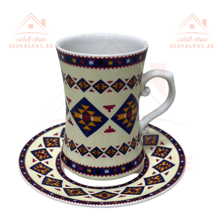 Legend Arabic - Patterned Tea & Coffee Set - 18 Pcs | High - Quality Porcelain | Matching Dallas Available - Souk Al RasCups & Saucer Sets