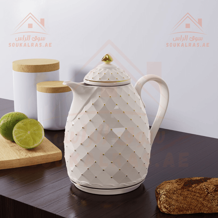 Legend Dallah 1L | Pink Glass | Keeps Heat for 12 Hours | ESMA Certified | High - Quality Arabic Coffee Pot - 3 years warranty - Souk Al RasVaccum Flasks - Dallah