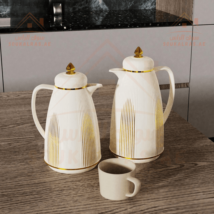 Legend Dallas Collection Set of 2 Vacuum Flasks | Keeps Heat for 12 Hours | 3 - Year Warranty | ESMA Certified | Pink Glass 0.7L & 1.0L - Souk Al RasVaccum Flasks - Dallah