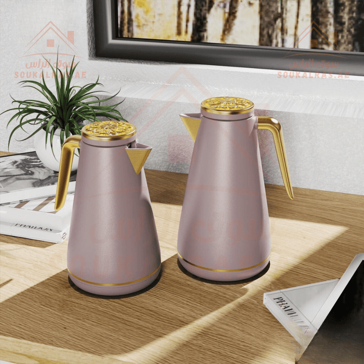 Legend Dallas Set of 2 Vacuum Flasks | 12 Hours Heat Retention | 3 - Year Warranty | ESMA Certified | Pink Glass 0.6L & 1.0L - Souk Al Ras