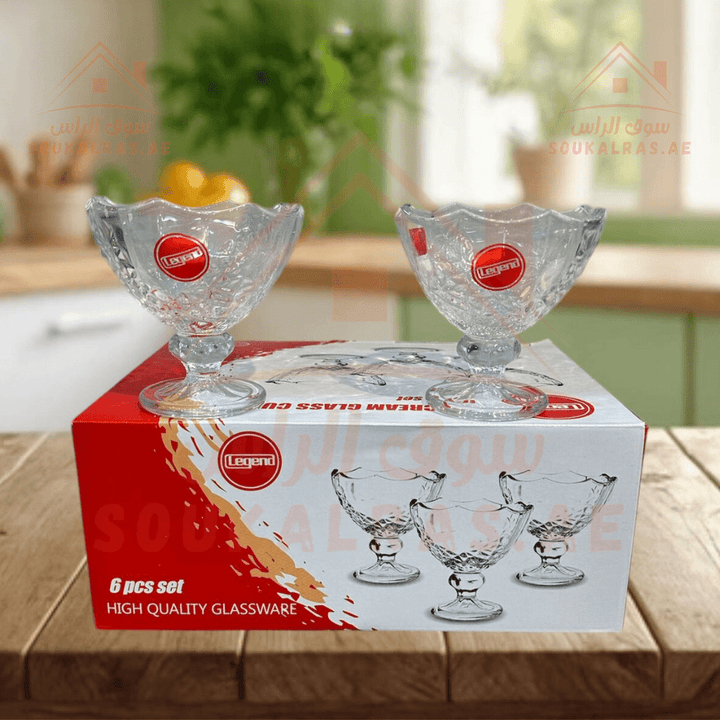 Legend Ice Cream Glassware Set – 6 - Piece High - Quality Crystal Cups | Perfect for Desserts Nuts, Ice Cream - Souk Al Ras