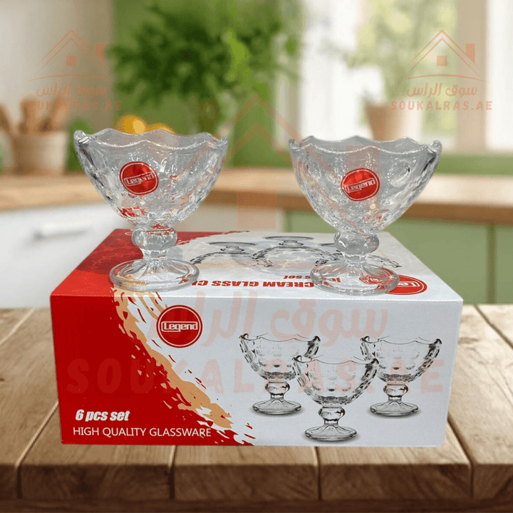 Legend Ice Cream Glassware Set – 6 - Piece High - Quality Crystal Cups | Perfect for Desserts Nuts, Ice Cream - Souk Al Ras