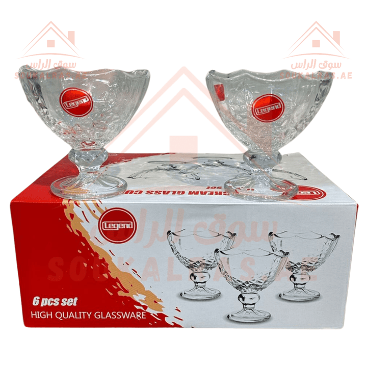 Legend Ice Cream Glassware Set – 6 - Piece High - Quality Crystal Cups | Perfect for Desserts Nuts, Ice Cream - Souk Al Ras