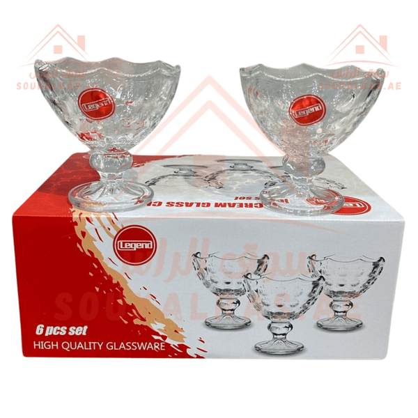 Legend Ice Cream Glassware Set – 6 - Piece High - Quality Crystal Cups | Perfect for Desserts Nuts, Ice Cream - Souk Al Ras