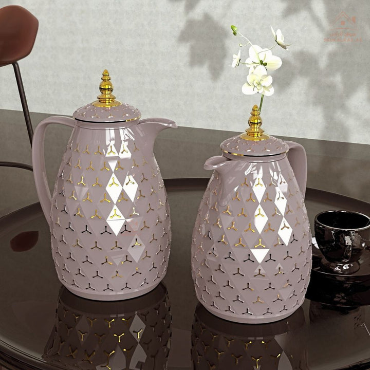 Legend RCB Dallah Set 1.0L & 1.5L with gold touches | ESMA Certified | Pink Glass | 1 - Year Warranty - Souk Al Ras