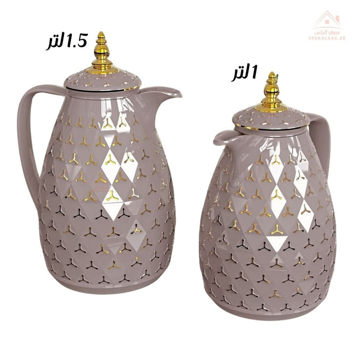 Legend RCB Dallah Set 1.0L & 1.5L with gold touches | ESMA Certified | Pink Glass | 1 - Year Warranty - Souk Al Ras