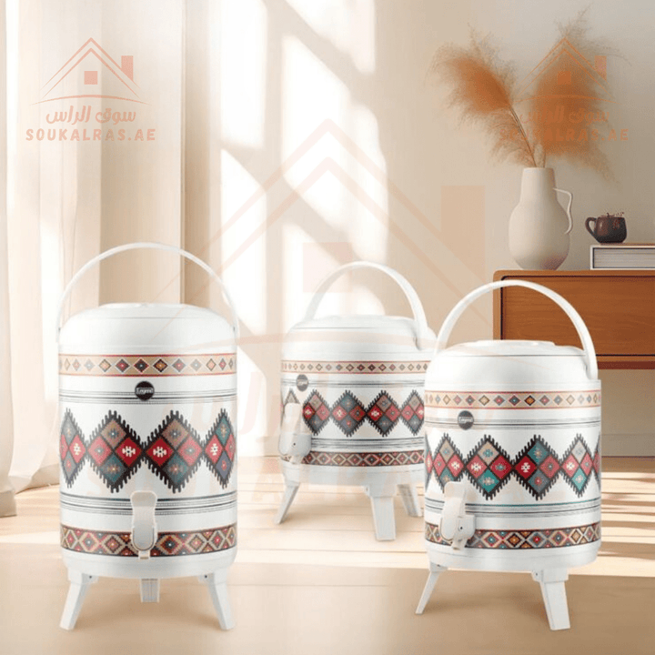 Legend Water Dispenser Set - 3 Pieces (5.8L, 7.7L, 9.5L) | Traditional Pattern Design | Keeps Beverages Cool for Hours - Souk Al Ras