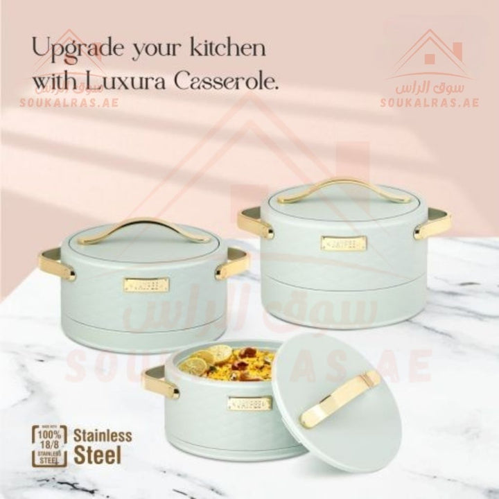 Luxora 3 Piece Thermos Set | 1500ml, 2000ml, 2500ml | Elegant with Gold Handles | Keeps Food Hot and Fresh for Hours - Souk Al Ras