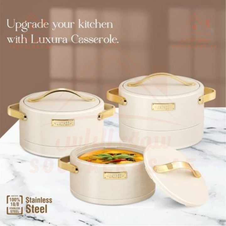 Luxora 3 Piece Thermos Set | 1500ml, 2000ml, 2500ml | Elegant with Gold Handles | Keeps Food Hot and Fresh for Hours - Souk Al Ras