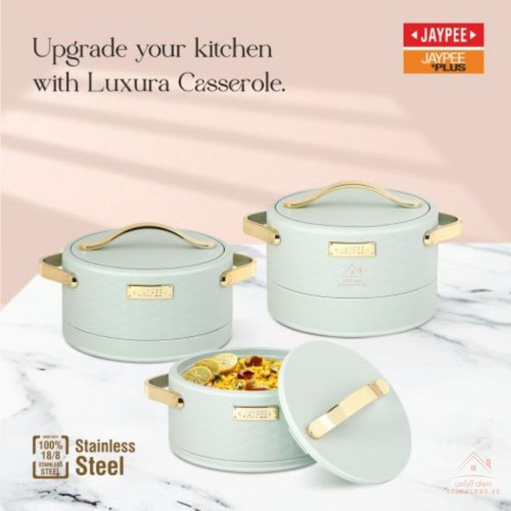 Luxora 3 Piece Thermos Set | 1500ml, 2000ml, 2500ml | Elegant with Gold Handles | Keeps Food Hot and Fresh for Hours - Souk Al Ras