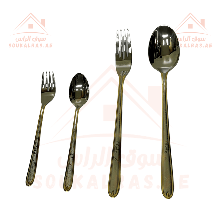 Luxurious 36 - Piece Silver with touch of gold Cutlery Set - 3mm Thickness ,Elegant Silverware for Dining - Souk Al RasCutlery & Flatware