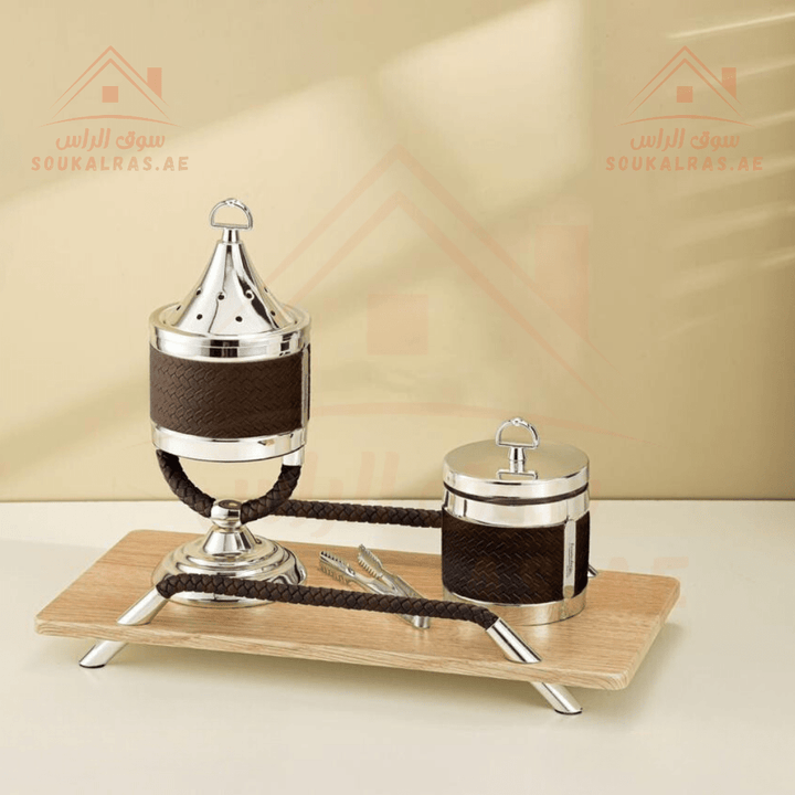 Luxurious Incense Burner Set | Wooden Base Design |Premium Quality - Souk Al Ras