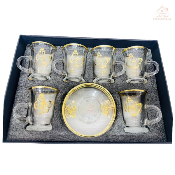 Luxury 12 - Piece Arabic Tea Glass Set with Gold Design | Elegant Istikanah Cups & Saucers - Souk Al Ras
