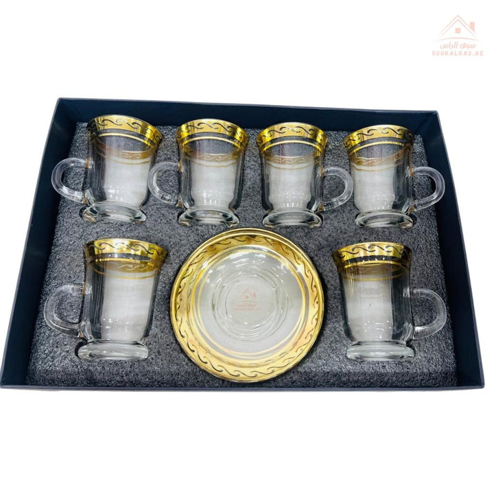 Luxury 12 - Piece Arabic Tea Glass Set with Gold Design | Elegant Istikanah Cups & Saucers - Souk Al Ras