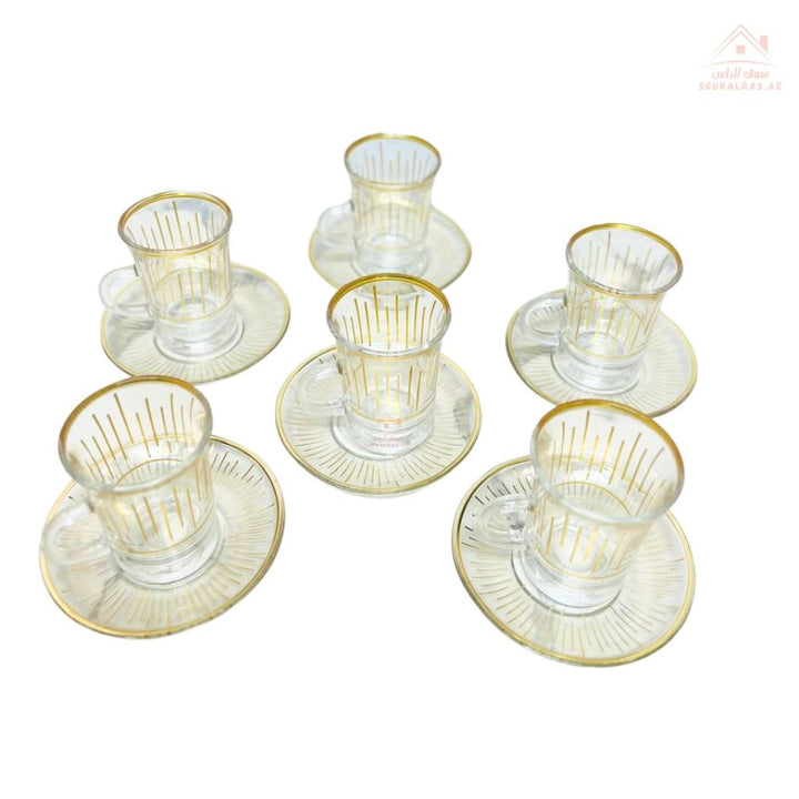 Luxury 12 - Piece Arabic Tea Glass Set with Gold Design | Elegant Istikanah Cups & Saucers - Souk Al Ras