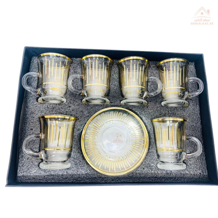 Luxury 12 - Piece Arabic Tea Glass Set with Gold Design | Elegant Istikanah Cups & Saucers - Souk Al Ras
