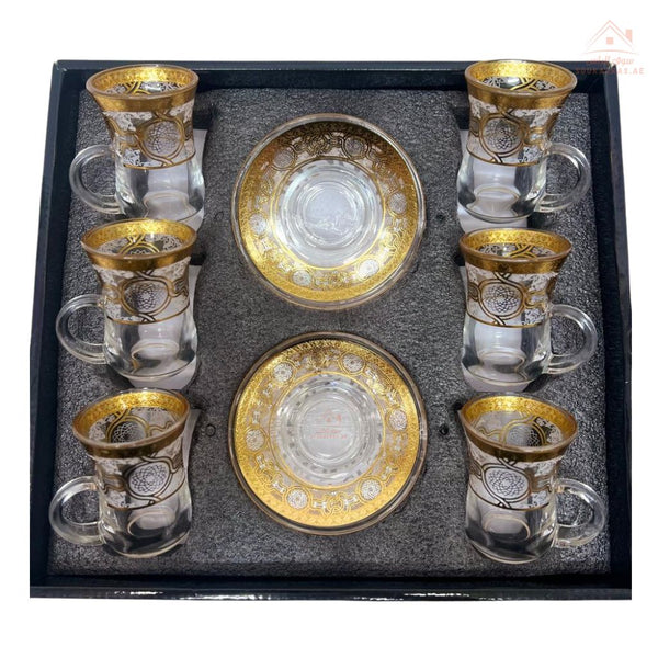Luxury 12 - Piece Arabic Tea Glass Set with Gold Design | Elegant Istikanah Cups & Saucers - Souk Al Ras