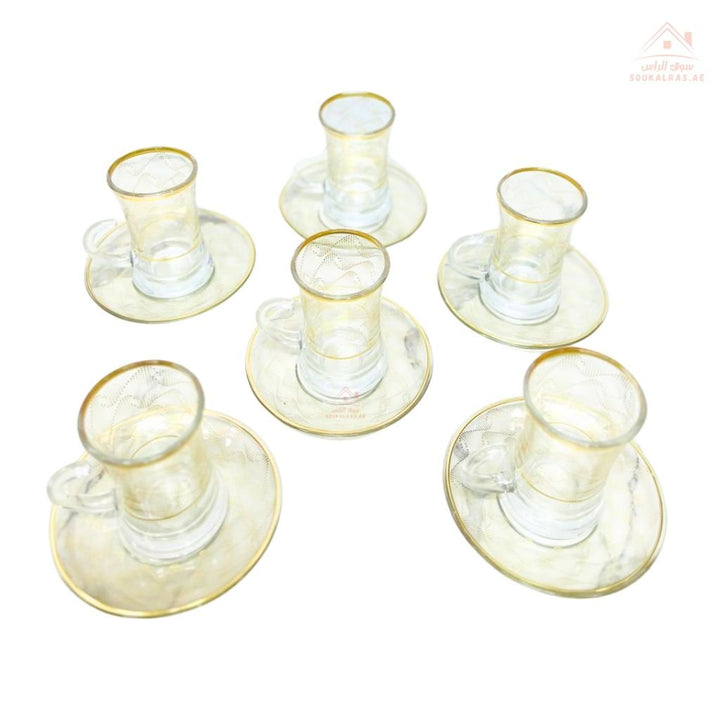 Luxury 12 - Piece Arabic Tea Glass Set with Gold Design | Elegant Istikanah Cups & Saucers - Souk Al Ras