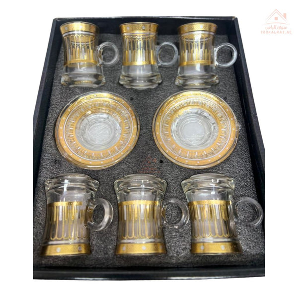 Luxury 12 - Piece Arabic Tea Glass Set with Gold Design | Elegant Istikanah Cups & Saucers - Souk Al Ras