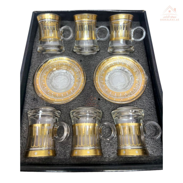 Luxury 12 - Piece Arabic Tea Glass Set with Gold Design | Elegant Istikanah Cups & Saucers - Souk Al Ras