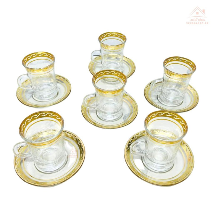 Luxury 12 - Piece Arabic Tea Glass Set with Gold Design | Elegant Istikanah Cups & Saucers - Souk Al Ras