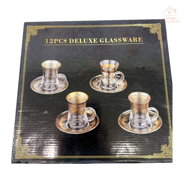 Luxury 12 - Piece Arabic Tea Glass Set with Gold Design | Elegant Istikanah Cups & Saucers - Souk Al Ras