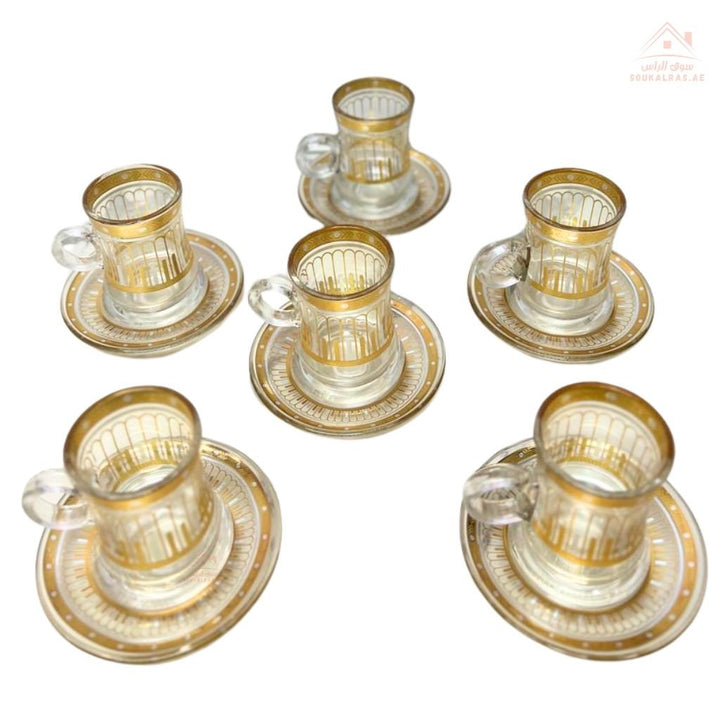 Luxury 12 - Piece Arabic Tea Glass Set with Gold Design | Elegant Istikanah Cups & Saucers - Souk Al Ras