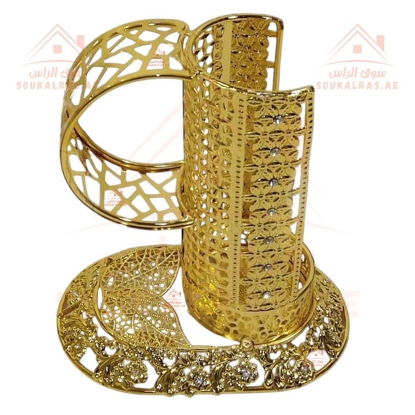 Luxury (12 - Piece) Golden Arabic Coffee Cup Holder Set | Elegant Finjan Stand | Premium Design - Souk Al Ras