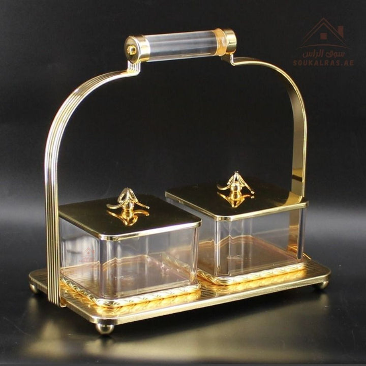 Luxury 2 - Section Serving Box with Handle | Elegant Storage Jars| Ideal for majlis, weddings, Ramadan, and festive gatherings - Souk Al Ras